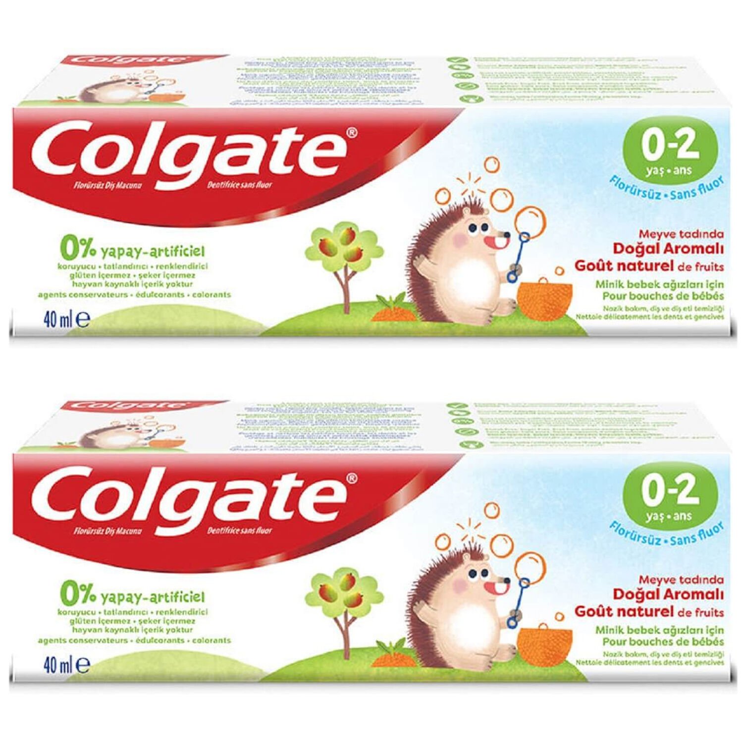 Colgate 0-2 Yaş Doğal Meyve Tadında Florürsüz Çocuk Diş Macunu 40 ml 2 ADET