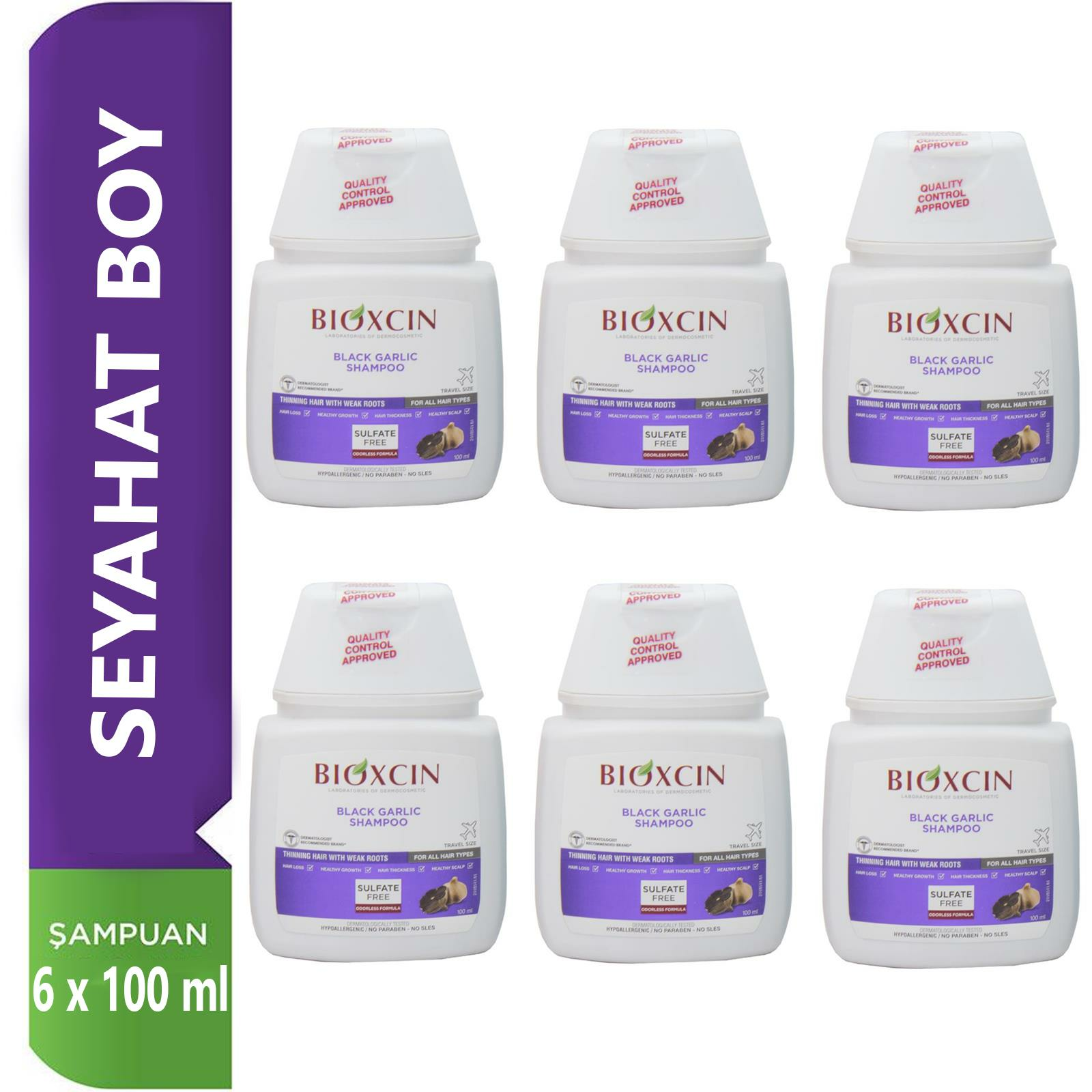 Bioxcin Saç Dökülmesine Karşı Siyah Sarımsak Şampuanı 100 ml Seyahat Boy 6 ADET