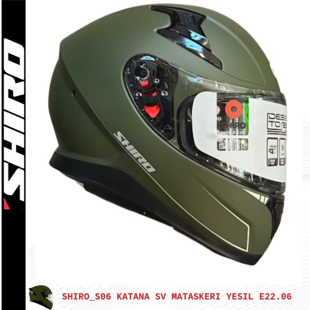 SHIRO KAPALI KASK KATANA MAT ASKERI YESIL GÜNEŞ VİZÖRLÜ -L