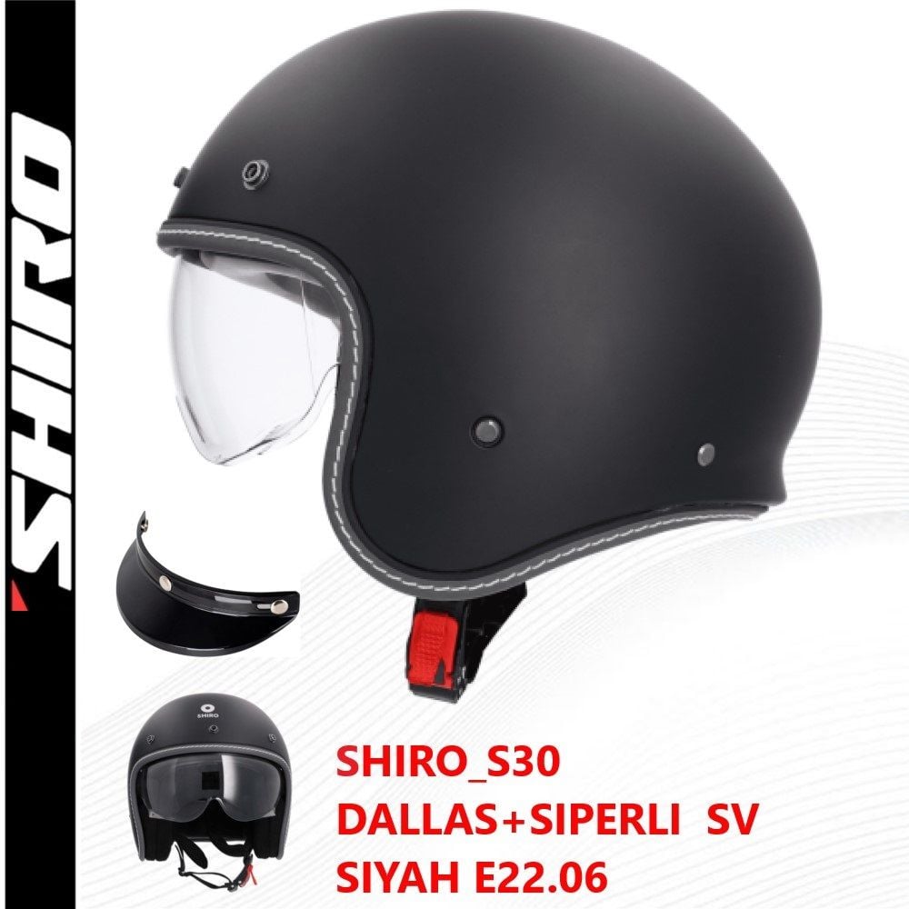 SHIRO YARIM KASK DALLAS SIYAH GÜNEŞ VİZÖRLÜ -L