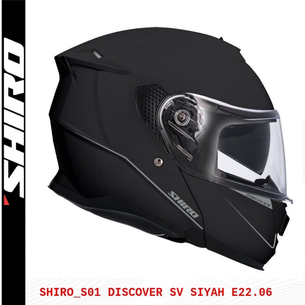 SHIRO ÇENE AÇILIR KASK DISCOVER SIYAH GÜNEŞ VİZÖRLÜ -L