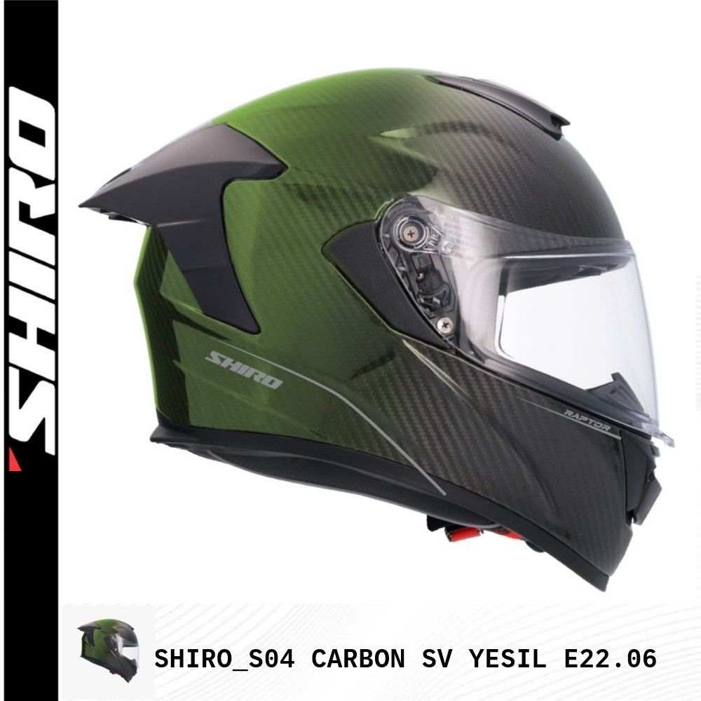 SHIRO KAPALI KASK CARBON YESIL GÜNEŞ VİZÖRLÜ -L