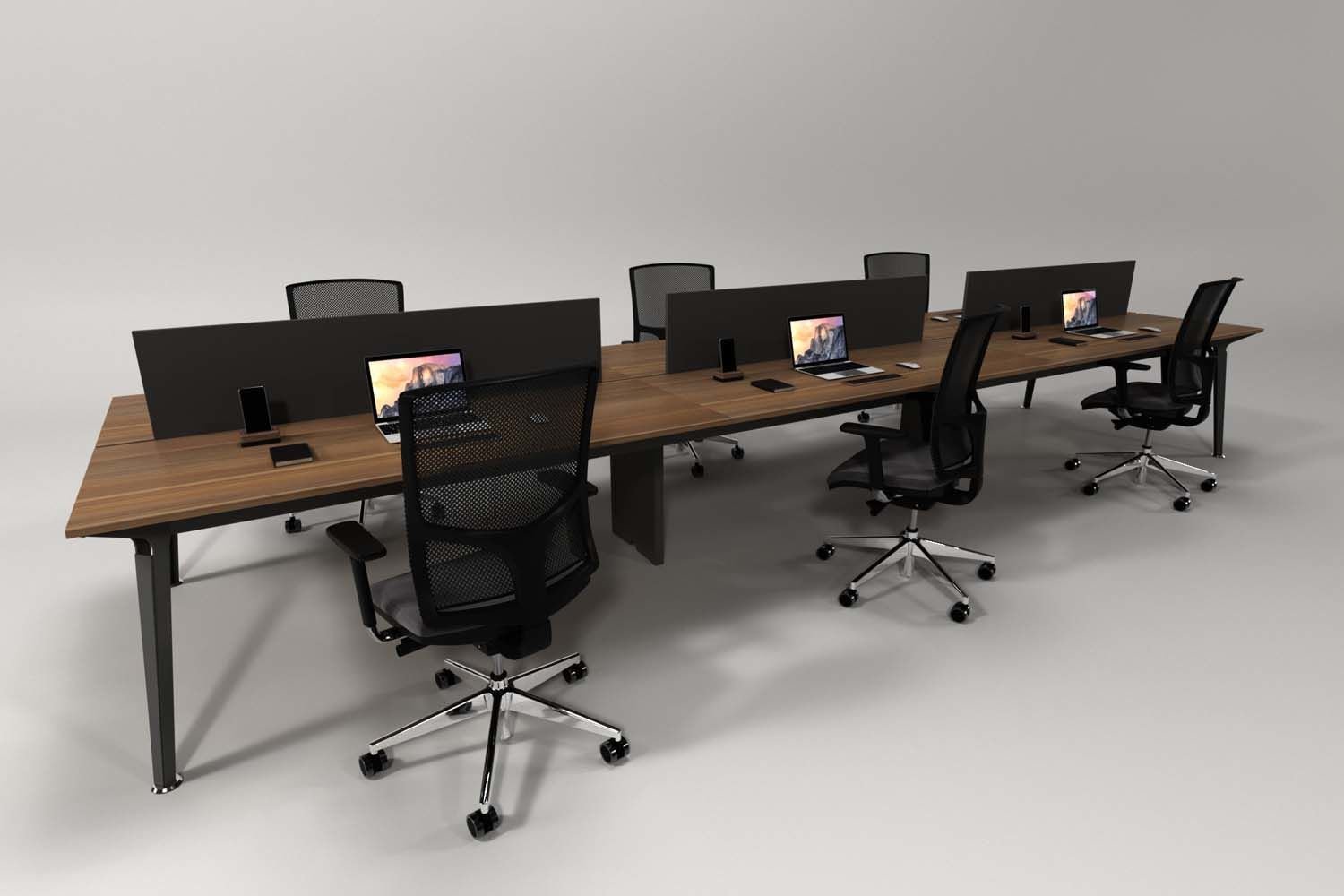Efeler Ofis Omega Altılı Workstation Çalışma Masası Ceviz 420x140x75h