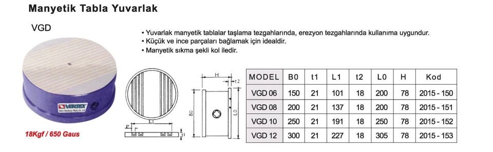 300 MM Yuvarlak Manyetik Tabla Kollu VGD-12