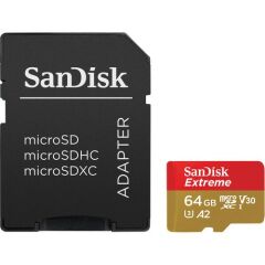 Sandisk Extreme microSDXC 64GB 160/60MB/s A2 C10 V30 UHS-I Hafıza Kartı SDSQXA2-064G-GN6MA