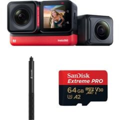 INSTA360 One Rs Twin Edition Aksiyon Kamera + 120 cm Selfiestick + Sandisk 64GB Micro Sd