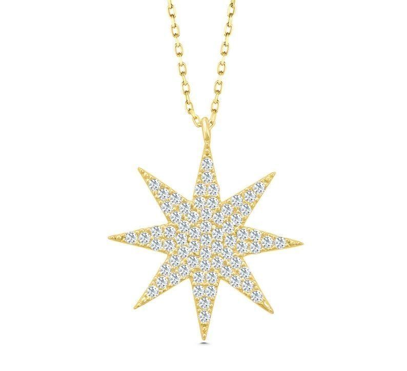 Moom Mücevherat Kadın 14 Ayar Altın Taşlı Star Kutup Yıldızı Kolye ''45 cm''