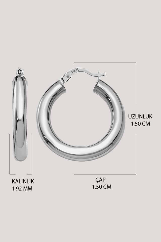 Moom Mücevherat Altın Küpe 14 Ayar Altın Beyaz Halka Küpe-1,50 CM