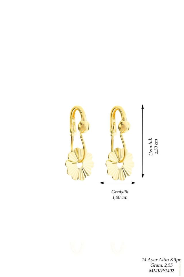 Moom Mücevherat Kadın 14 Ayar Altın Çlçekli Sallantılı Pır Pır Küpe