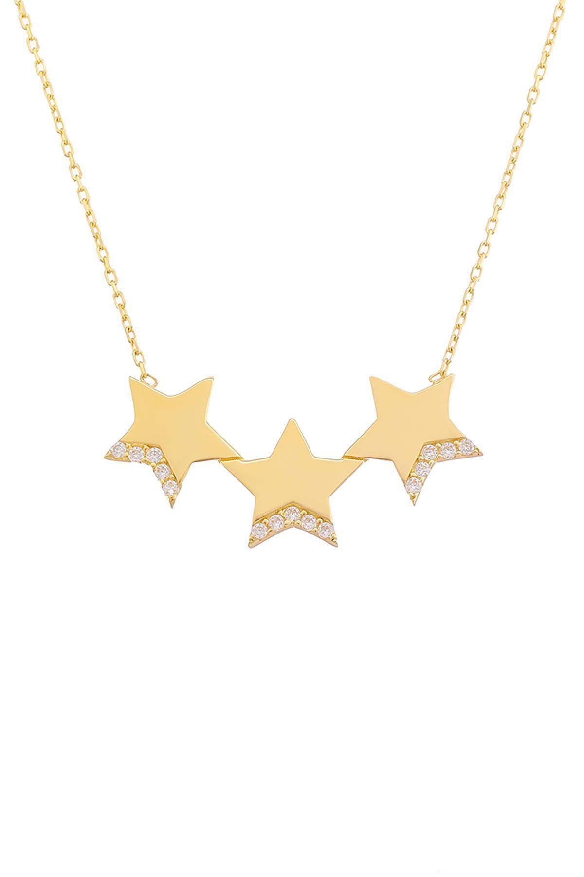 Moom Mücevherat Kadın 14 Ayar Altın 2.5 cm Taşlı Yıldız Kolye
