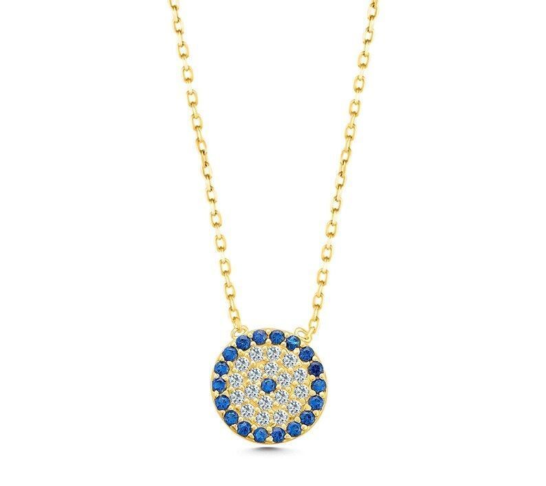 Moom Mücevherat Kadın 14 Ayar Taşlı Minimal Nazar Göz Kolye ''45 cm''