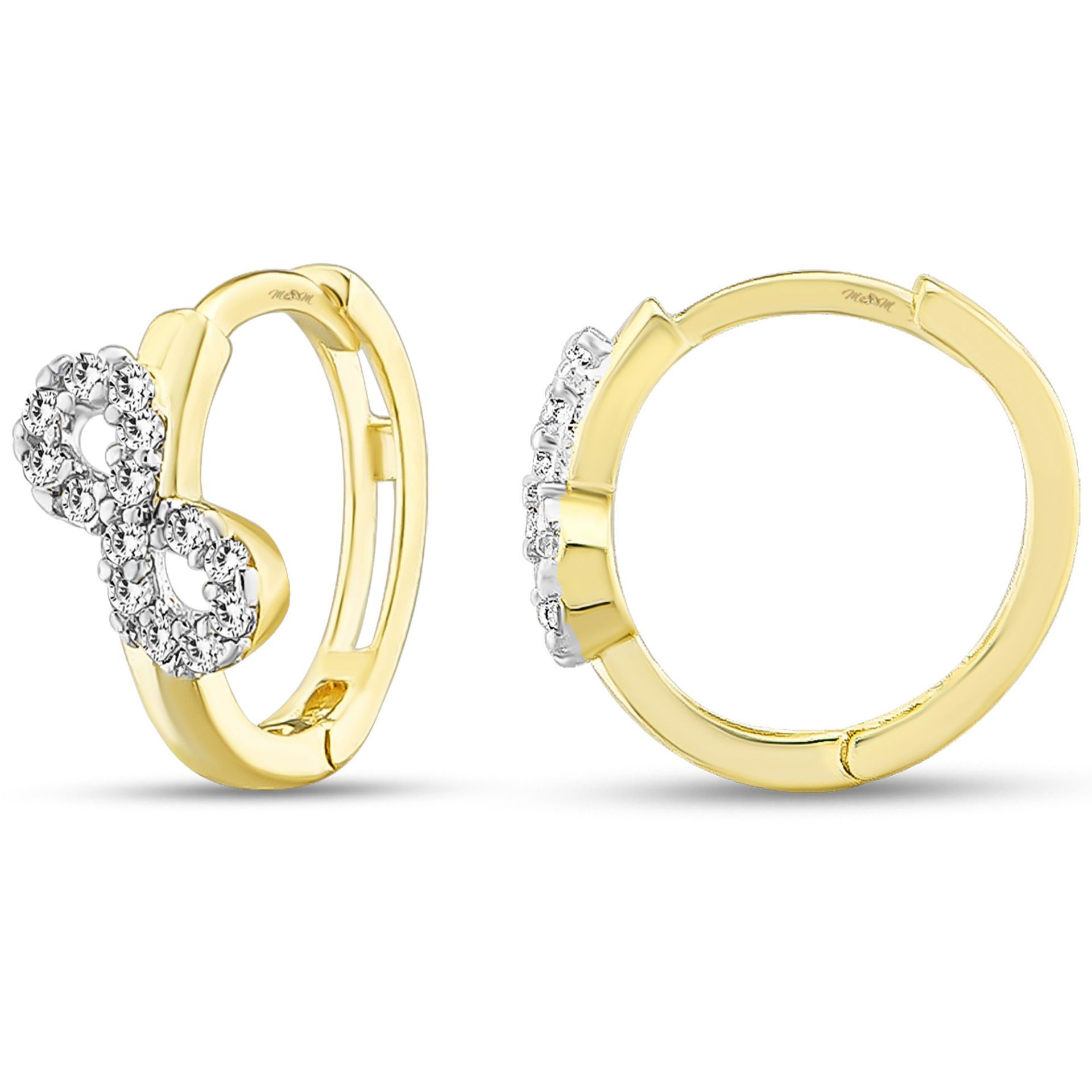 MOOM MÜCEVHERAT Kadın 14 Ayar Altın Küpe Minimalist Zirkon Taşlı Sonsuzluk Halka Altın Küpe 17 mm