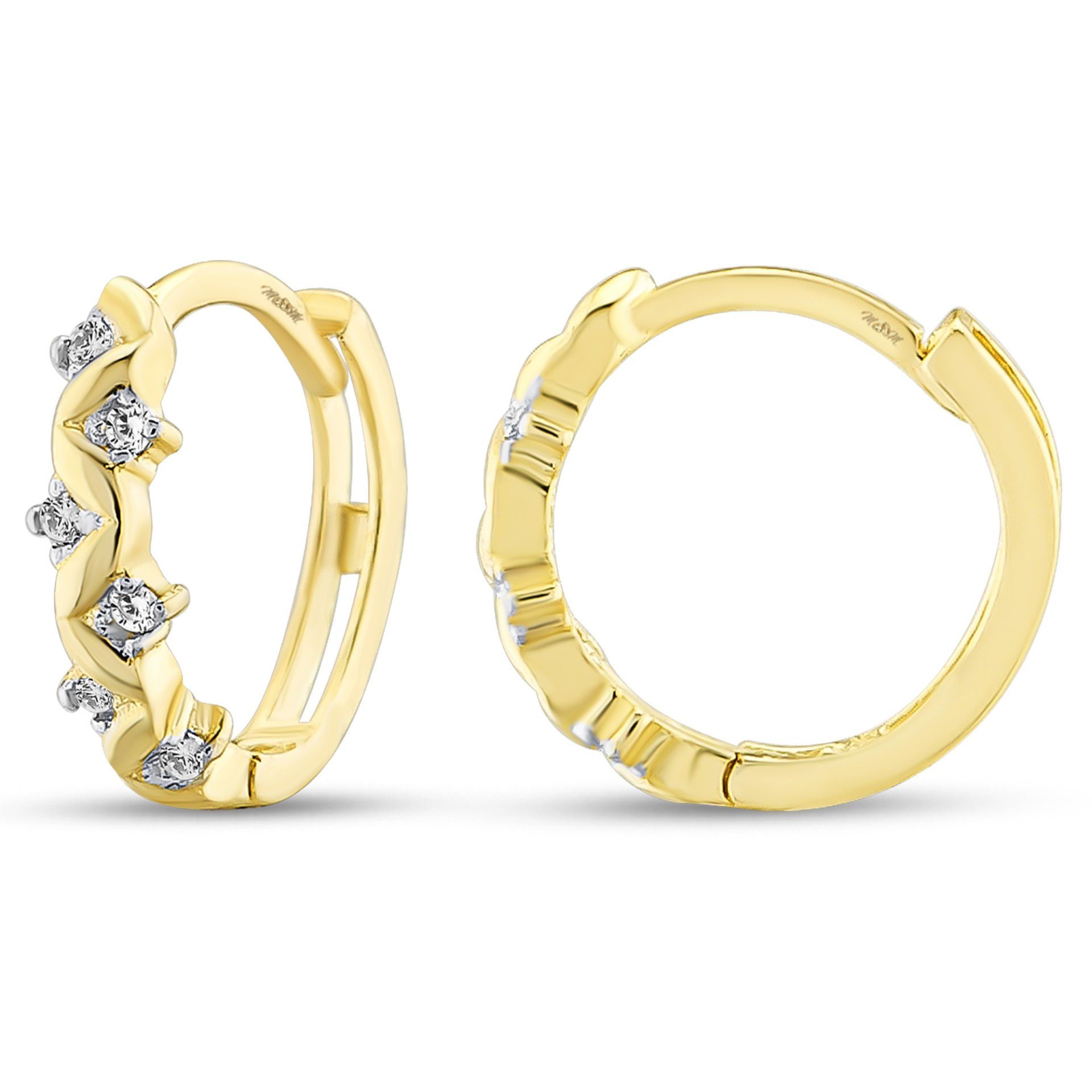 MOOM MÜCEVHERAT Kadın 14 Ayar Altın Küpe Minimalist Zirkon Taşlı Modern Halka Altın Küpe 17 mm