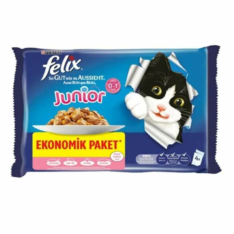 Purina Felix Tavuklu & Sığır Etli Pouch Yavru Kedi Yaş Maması Ekonomik Paket 4 x 85 Gr