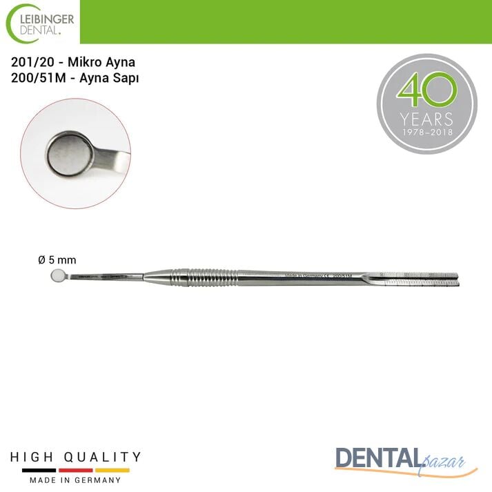 Rhodium Mikro Ayna Ø 5 mm ve Ölçekli Ayna Sapı