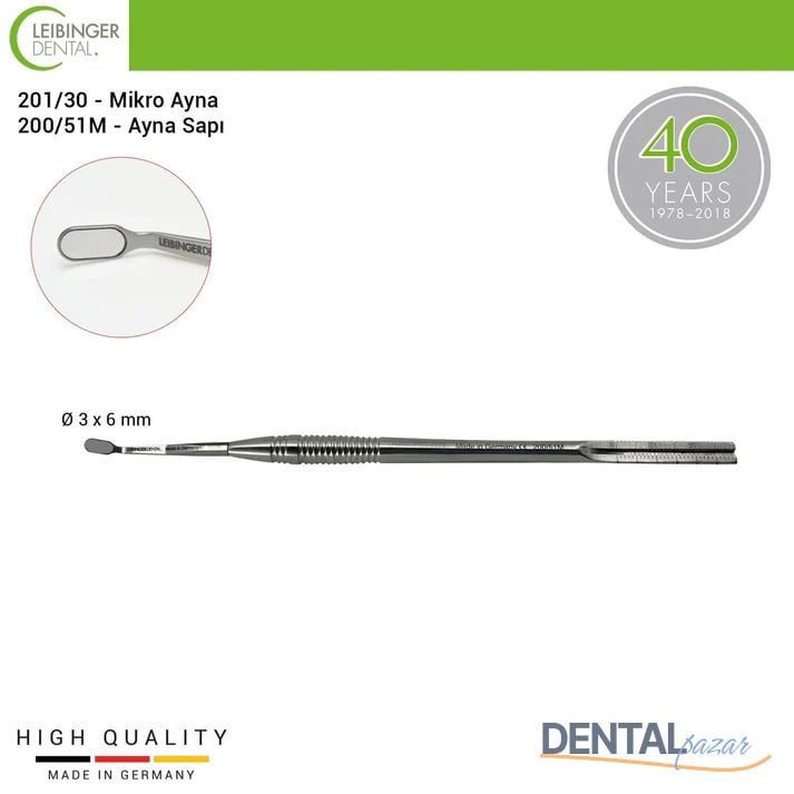 Rhodium Mikro Ayna 3 x 6 mm ve Ölçekli Ayna Sapı