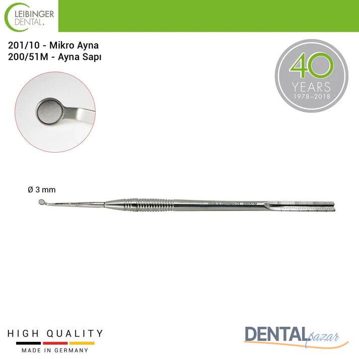 Rhodium Mikro Ayna Ø 3 mm ve Ölçekli Ayna Sapı