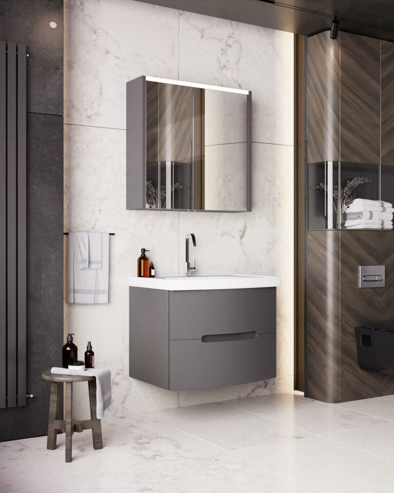 Karen Banyo ROYAL 70 Banyo Dolabı Seti, Antrasit Monte, Lavabo Dahil