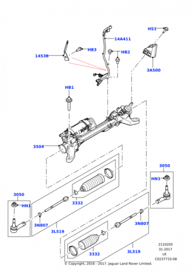 LR134888 - DİREKSİYON KUTUSU KOMPLE (2.0L PHİEV) - Land Rover