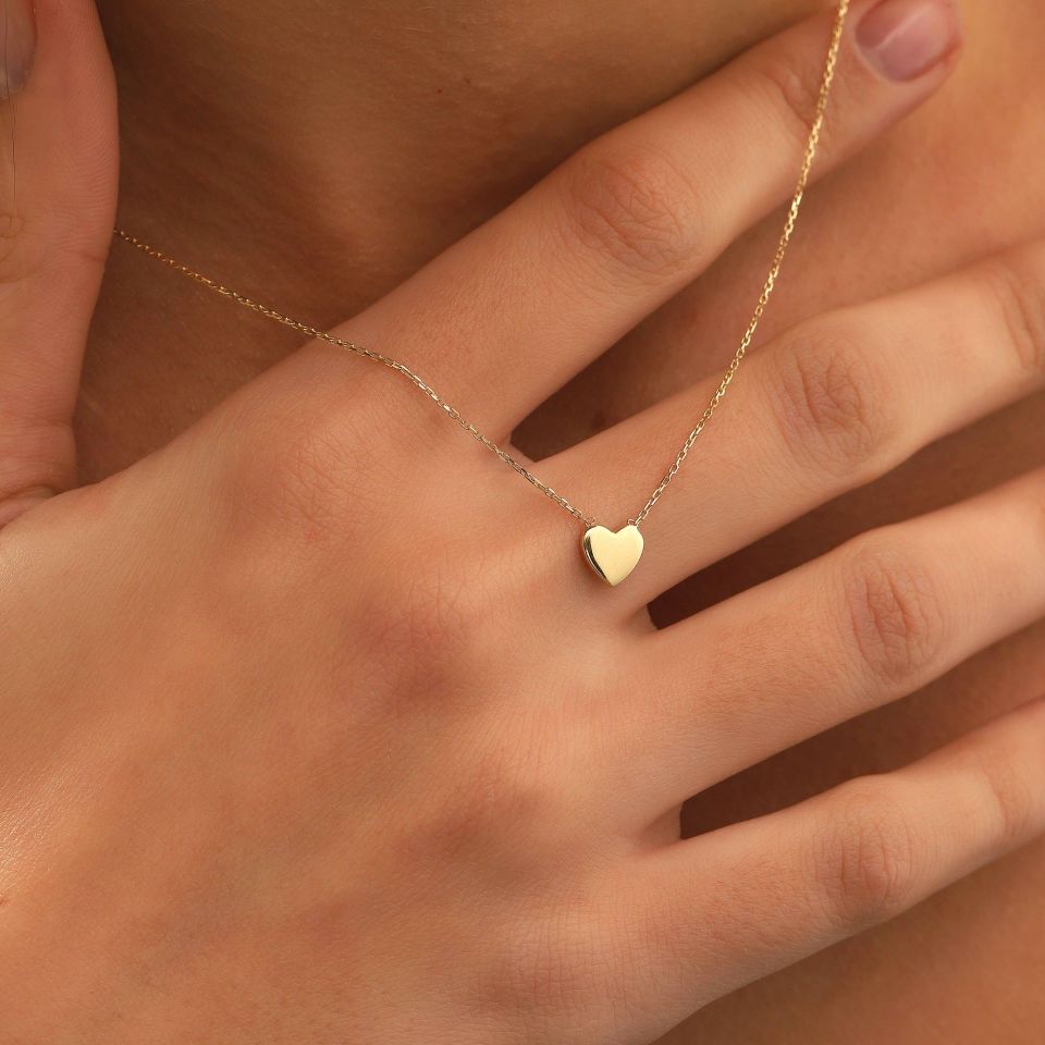 Prenses Pırlanta-14 Ayar Altın Minimal Kalp Altın Kolye Modeli ''45 cm''
