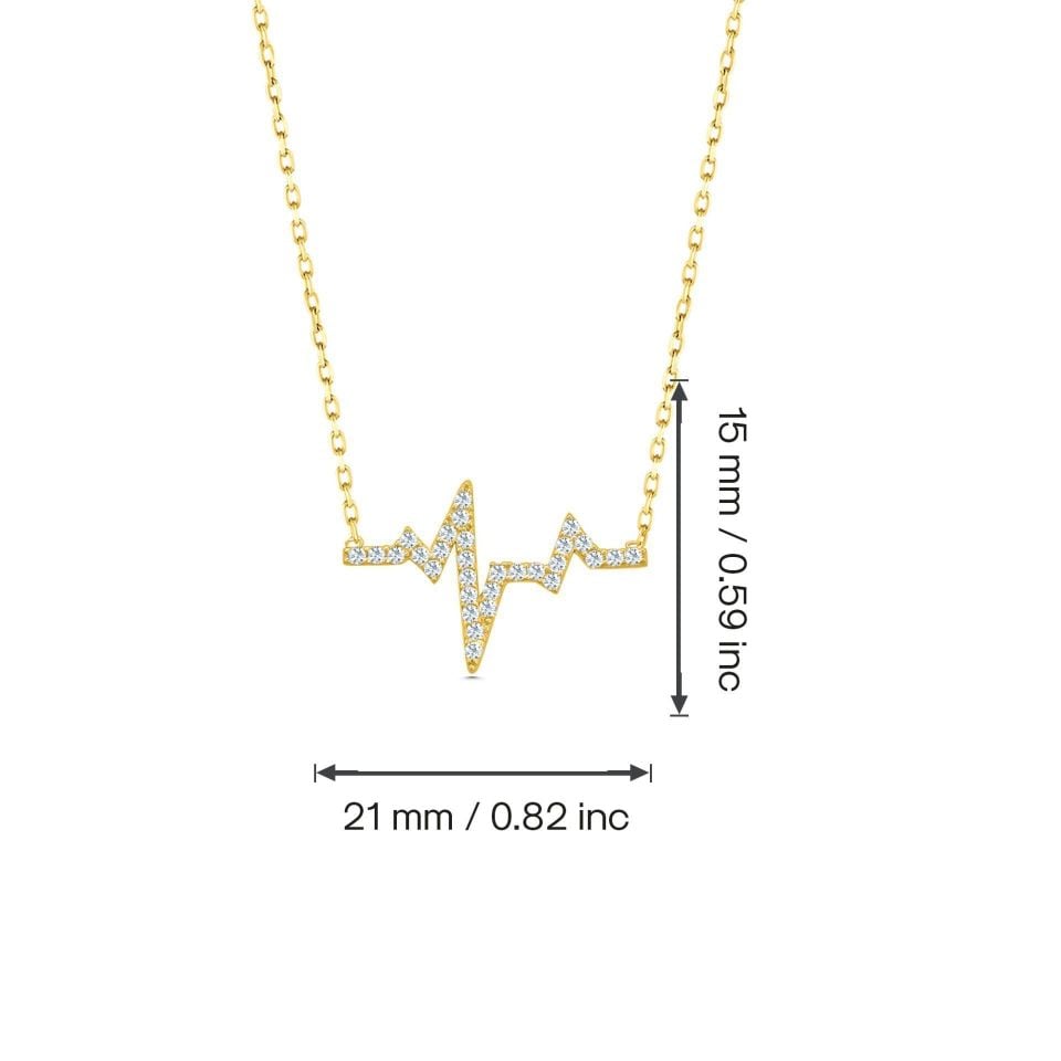 Prenses Pırlanta-14 Ayar Altın Taşlı Kalp Ritmi Altın Kolye Modeli ''45 cm''