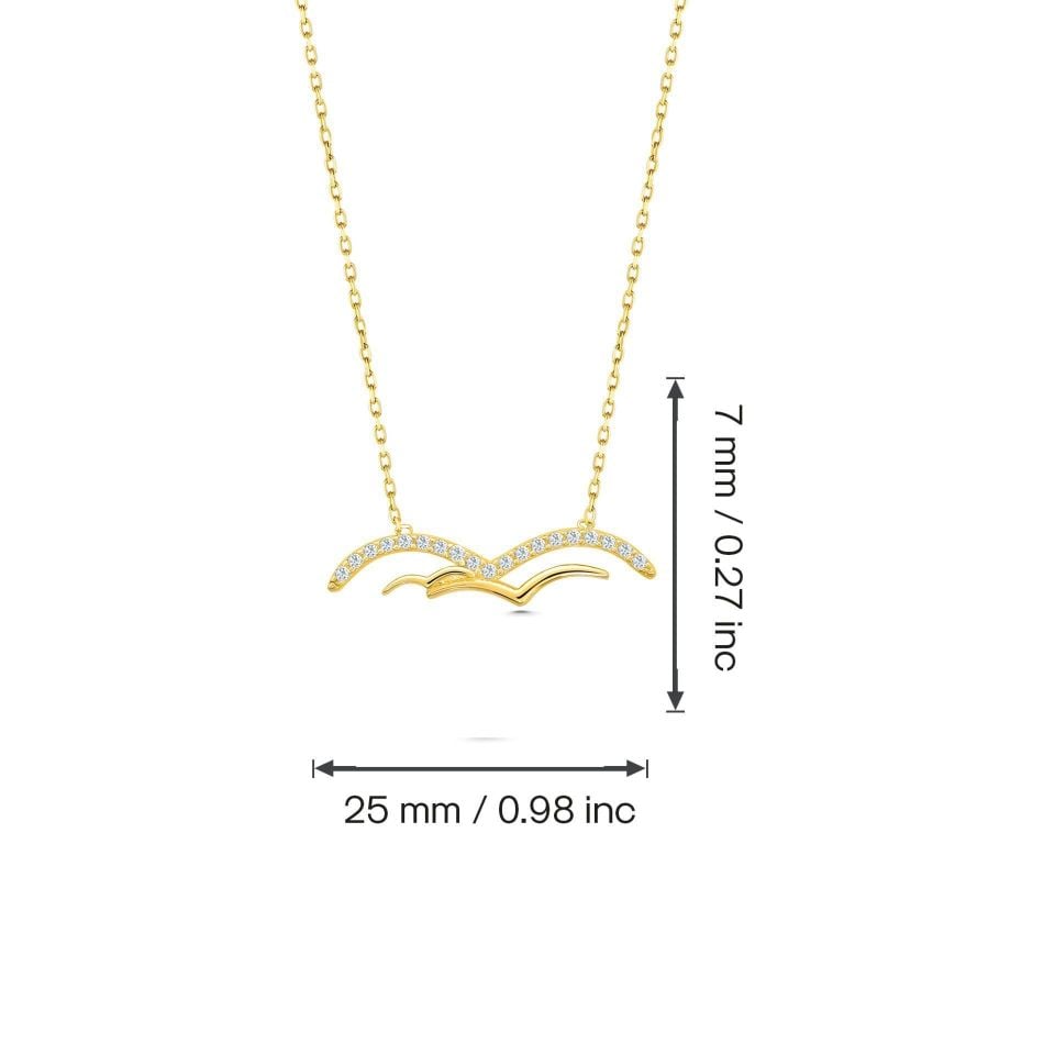 Prenses Pırlanta-14 Ayar Altın Taşlı Martı Altın Kolye Modeli ''45 cm''