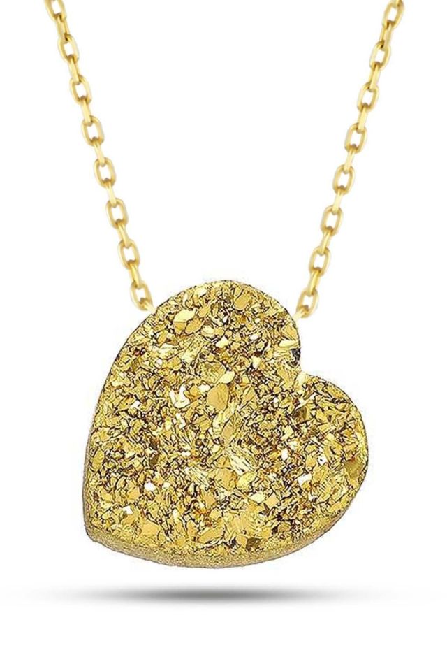 Prenses Pırlanta-kalp 14 Ayar Altın Simli Doğal Taş Altın Kolye Modeli