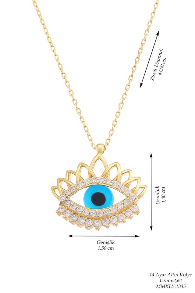 Prenses Pırlanta-14 Ayar Altın Taşlı Hanzade Göz Altın Kolye Modeli