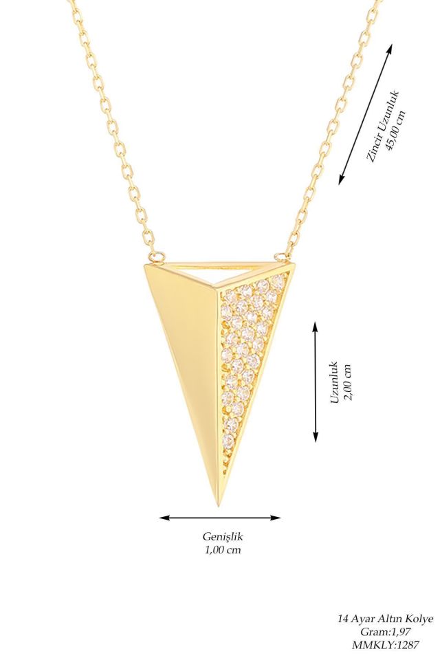 Prenses Pırlanta-14 Ayar Altın 2 cm Üçgen Piramit Altın Kolye Modeli
