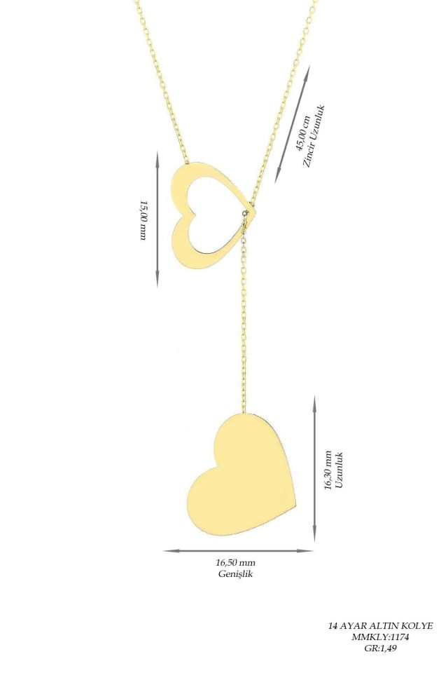 Prenses Pırlanta-14 Ayar Altın Sallantılı Kalp Altın Kolye Modeli