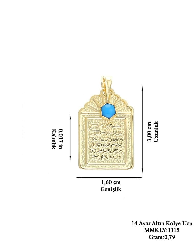 Prenses Pırlanta-14 Ayar Altın Hediyelik Maşallah'lı Mavi Taşlı Altın Kolye Modeli Ucu