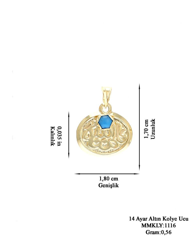 Prenses Pırlanta-14 Ayar Altın Hediyelik Maşallah'lı Mavi Taşlı Altın Kolye Modeli Ucu
