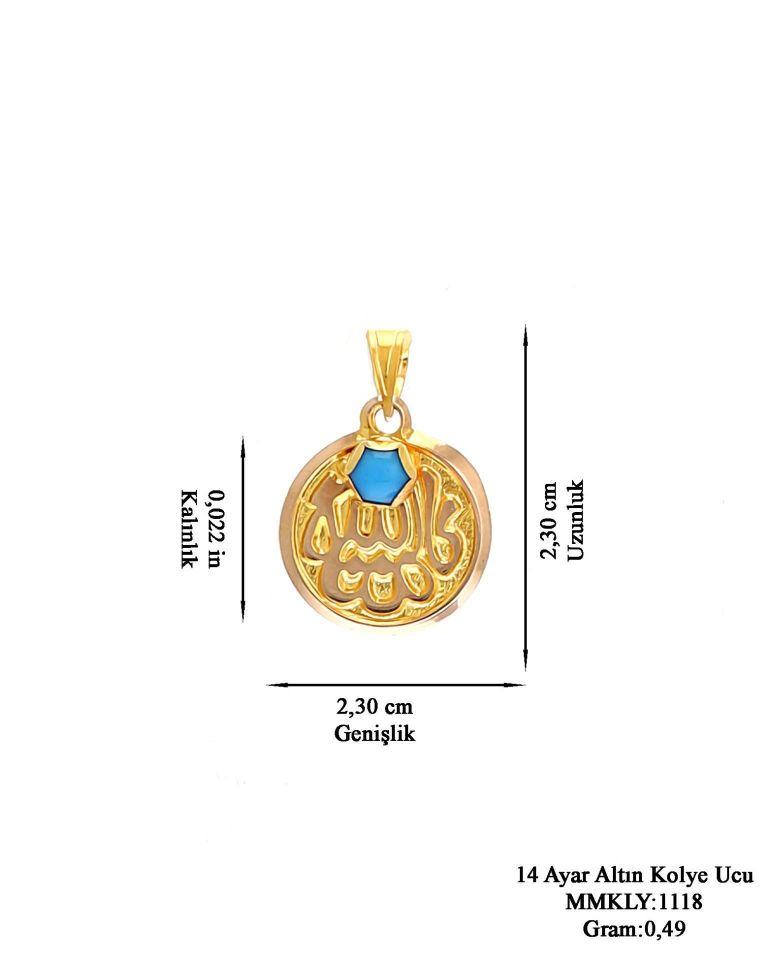 Prenses Pırlanta-14 Ayar Altın Hediyelik Maşallah'lı Mavi Taşlı Altın Kolye Modeli Ucu