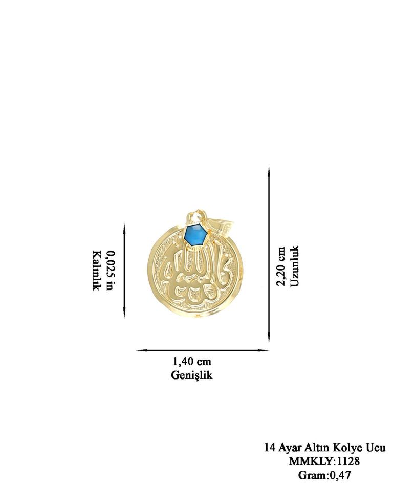 Prenses Pırlanta-14 Ayar Altın Hediyelik Maşallah'lı Mavi Taşlı Altın Kolye Modeli Ucu