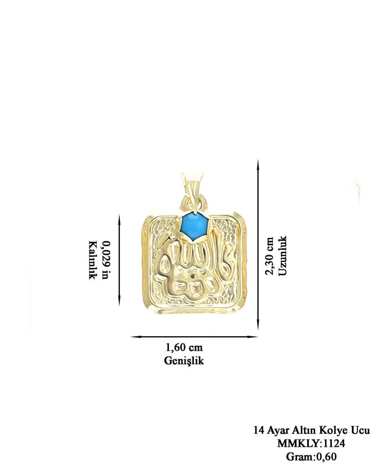 Prenses Pırlanta-14 Ayar Altın Hediyelik Maşallah'lı Mavi Taşlı Altın Kolye Modeli Ucu