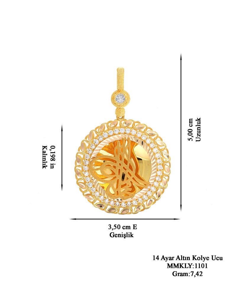 Prenses Pırlanta-14 Ayar Altın Yuvarlak Model Taşlı Osmanlı Tuğrası