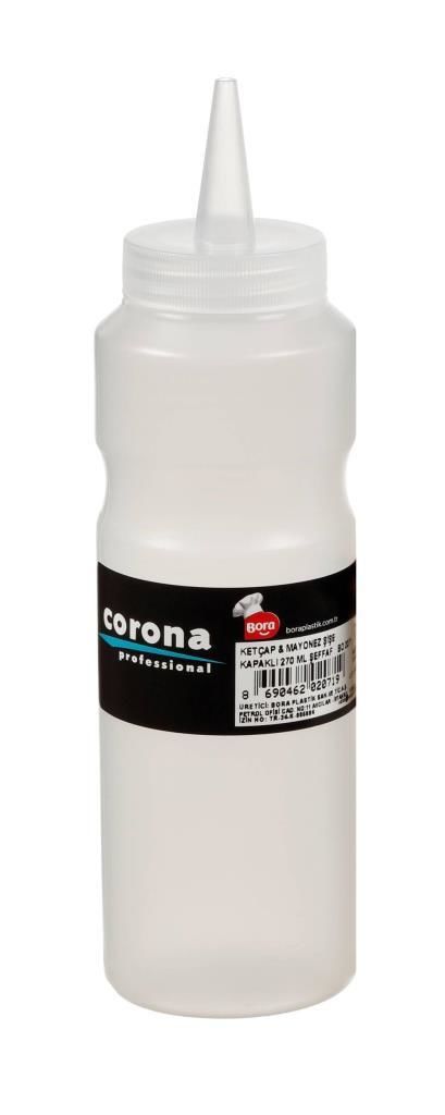 Bora Plastik Corona Professional Ketçap Şişesi Kapaklı Şeffaf 270 cc - BO2071