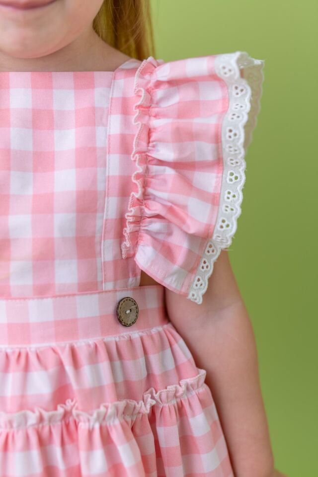 Pembe Kız Çocuk Elbise Sandra Damier