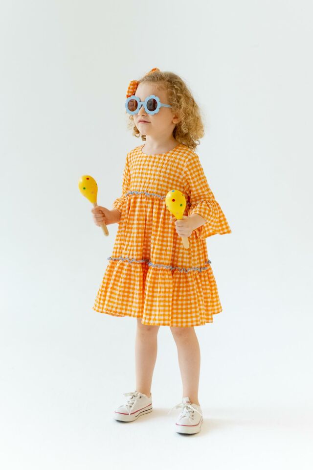 Turuncu Kız Çocuk Elbise Farbela Mini Pöti