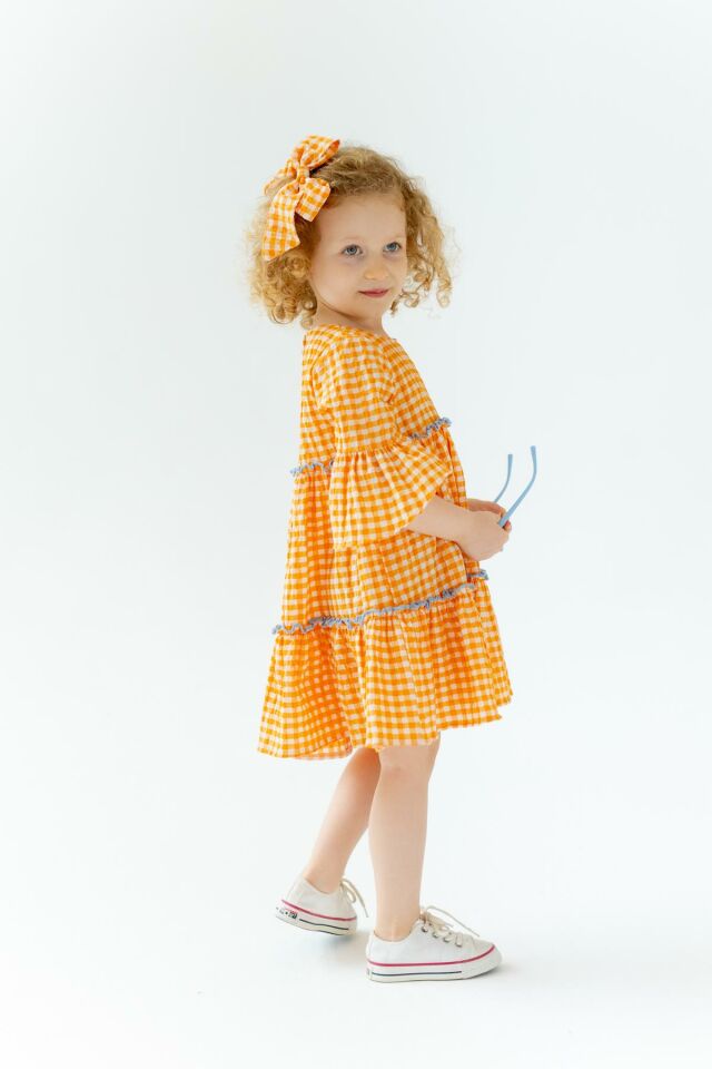 Turuncu Kız Çocuk Elbise Farbela Mini Pöti