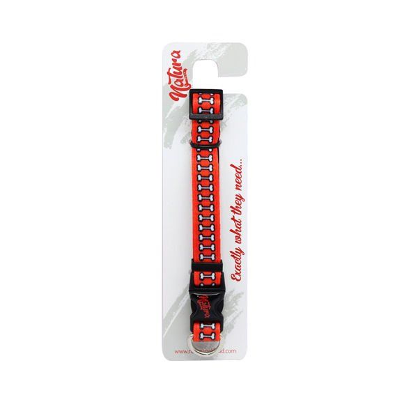 Natura Yetişkin Köpekler için Kemik Desenli Boyun Tasması Kırmızı 25-35 Cm