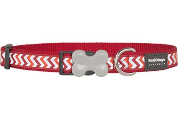 Red Dingo Reflektörlü Ziggy Desenli Köpek Boyun Tasması Kırmızı 12 Mm