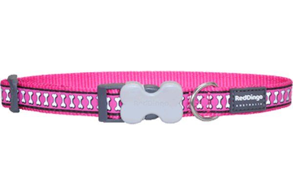 Red Dingo Reflektörlü Kemik Desenli Köpek Boyun Tasması Pembe 20 Mm
