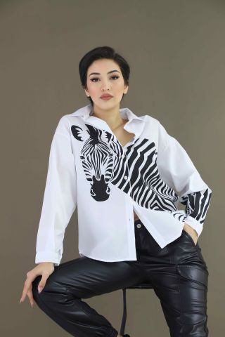 Aktuel Giyim C1006 Zebra Baskılı Poplin Gömlek