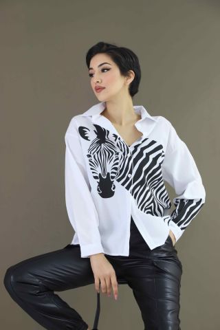 Aktuel Giyim C1006 Zebra Baskılı Poplin Gömlek