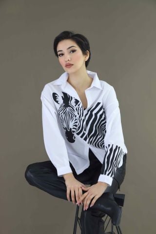 Aktuel Giyim C1006 Zebra Baskılı Poplin Gömlek