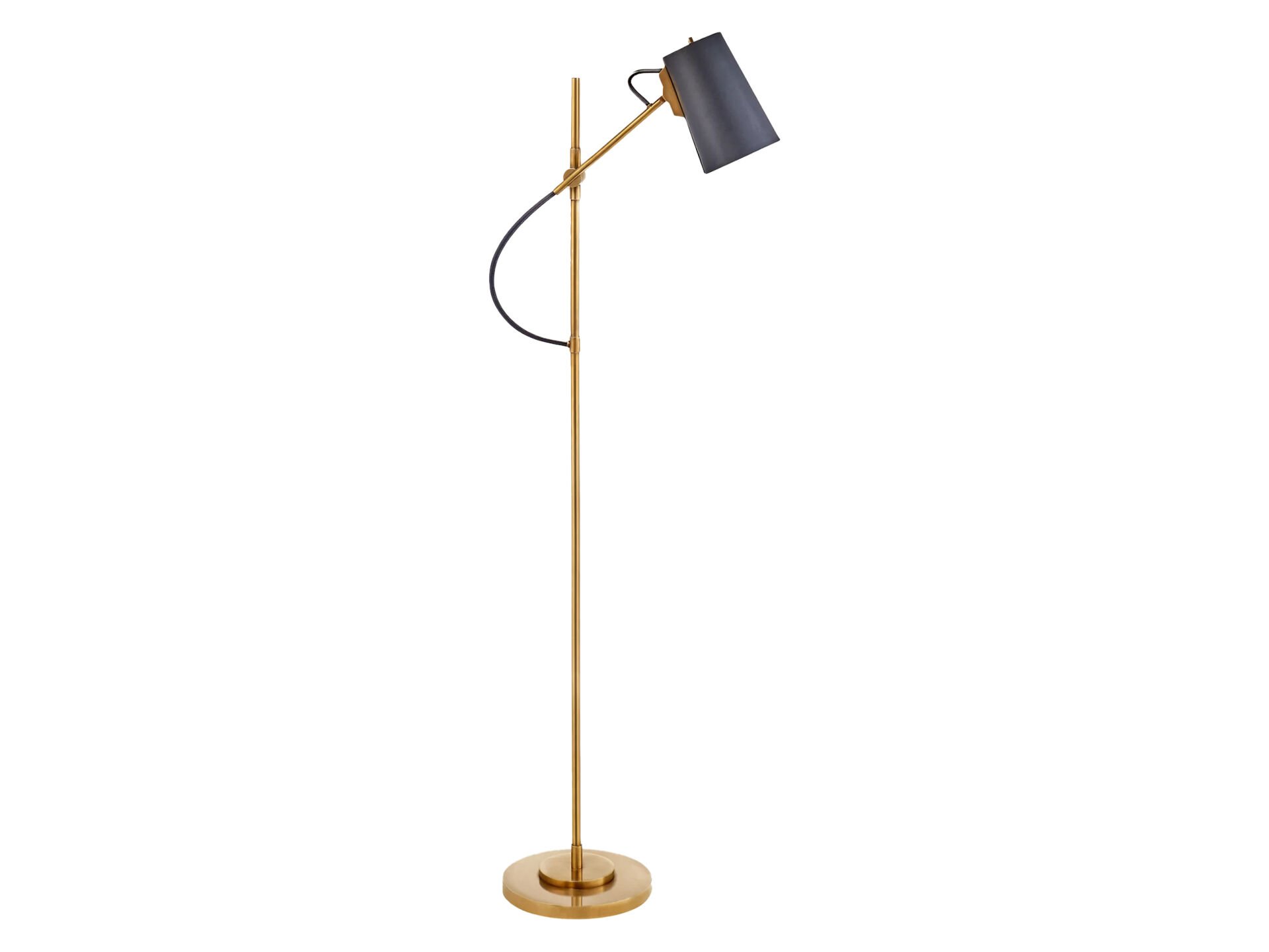 BENTON ADJUSTABLE FLOOR LAMP IN NATURAL BRASS WITH NAVY LEATHER SHADE