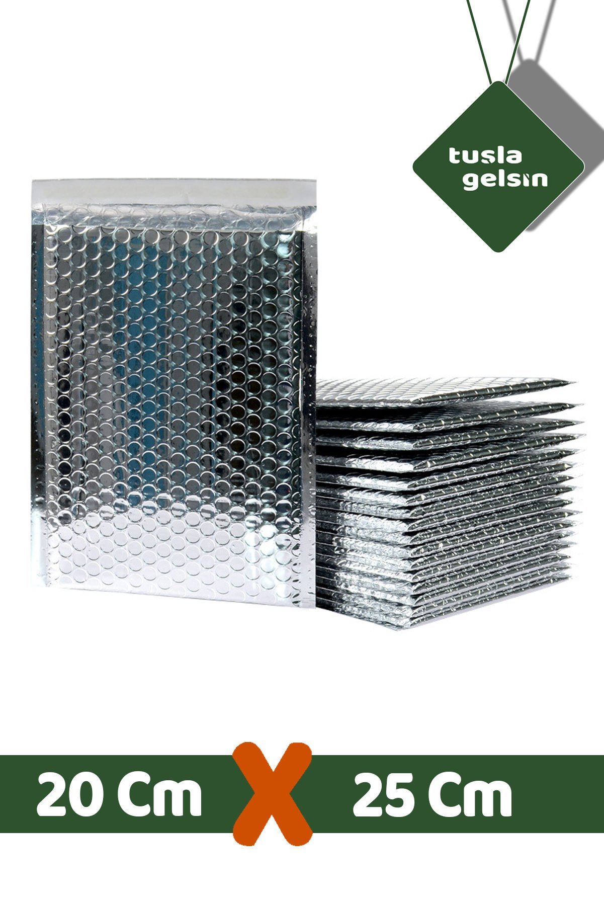 Tuşla Gelsin Silver Metalize Bantlı Balonlu Torba 20x25+5 Cm 50 Adet Balonlu Naylon Pat Pat Pıt Pıt