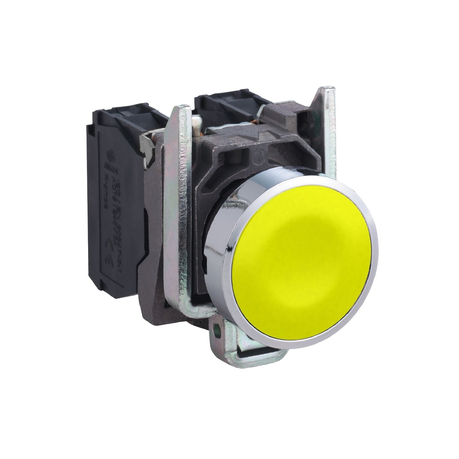 XB4BA51 Push button, metal, flush, yellow, Ø22, spring return, unmarked, 1 NO