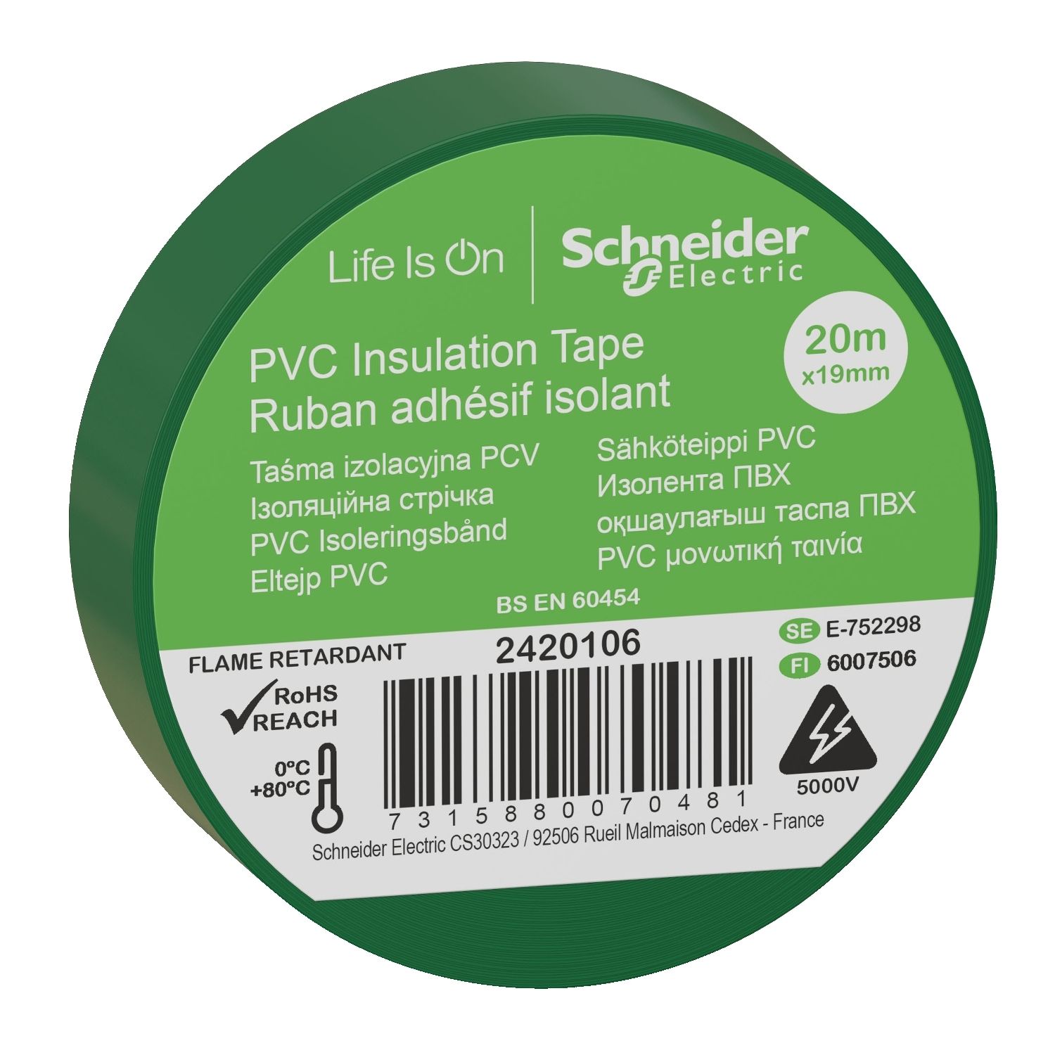 2420106 Insulation tape, Thorsman, 19mm x 20m, green